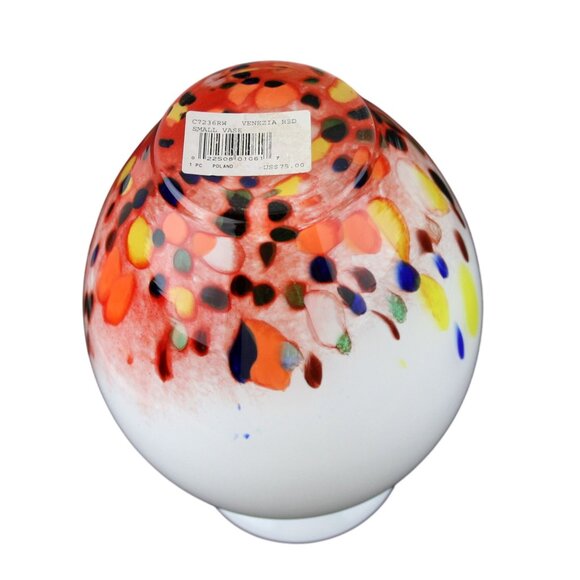 Sasaki Crystal Handcrafted White Vase With Colorful Speckled Design 8.25" Tall - Picture 6 of 8
